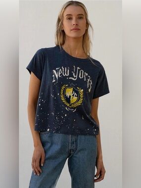 Chaser Navy Short-Sleeve New York Graphic Tee with Yellow Crest